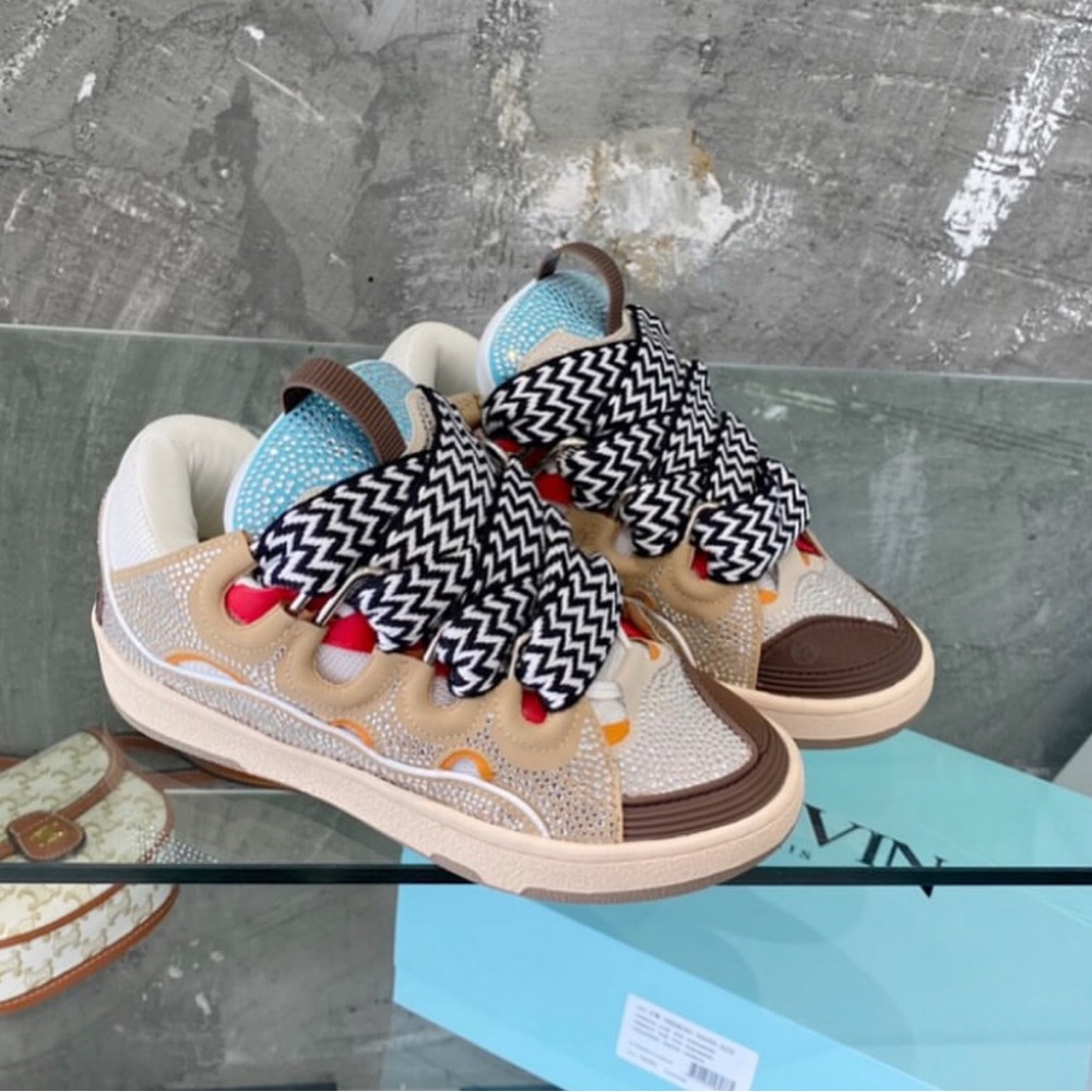 Lanvin Brown and Blue Sneakers with Polka Dot Laces